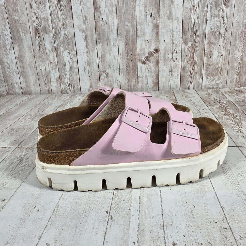 Papillio Birkenstock Arizona Platform Sandals Pink Double Strap Slides Size 38